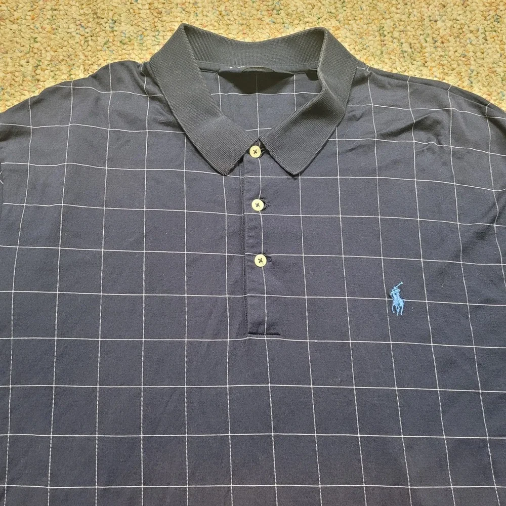 Polo Golf Ralph Lauren Shirt Mens XL Navy Windowpane Plaid Short Sleeve Casual